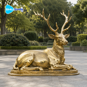 Sculpture de cerf couché en bronze antique, statue réaliste grandeur nature d'un fauve couché, ornement animalier pour jardin extérieur - Product Image 2