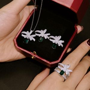 Dylam Sparkling Women Fine Jewelry <b>Dress</b> up S925 Silver Rhodium Plated Link Chain <b>Emerald</b> Zirconia Bow Knot Pendant Necklace - Product Image 3