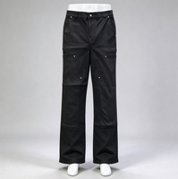 Pantalons et pantalons droits pour hommes en coton sergé noir, avec rivets personnalisés, fermeture éclair et taille plate, pour l'entraînement