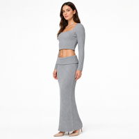 Jupe en tricot côtelée maxi pour femme avec logo personnalisé, couleur unie, style décontracté, mode printemps, mélange acrylique et polyester, usine OEM & ODM