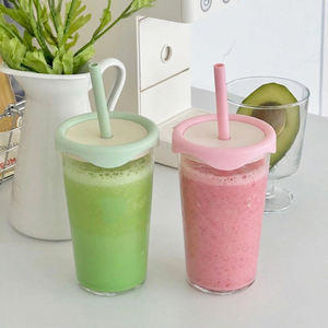 新しい500MLトリタンタンブラー、シリコン蓋とストロー付き、再利用可能な透明プラスチック製ウォーターカップ、ジュース、牛乳、スムージー、毎日の飲料に - Product Image 2