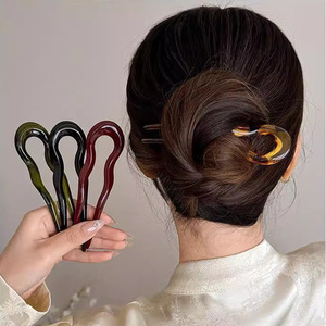 Horquilla para el pelo en forma de U de moda, de acetato acrílico con efecto caparazón de tortuga, accesorio geométrico para el cabello, palillos para el pelo, accesorios para el cabello para mujeres y niñas - Product Image 1