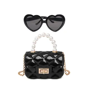 Mujeres Mini monederos niños PVC mini bolsas de gelatina corazón sombra gafas conjunto perla ASA bolsos para niña niño monedero conjunto de regalo