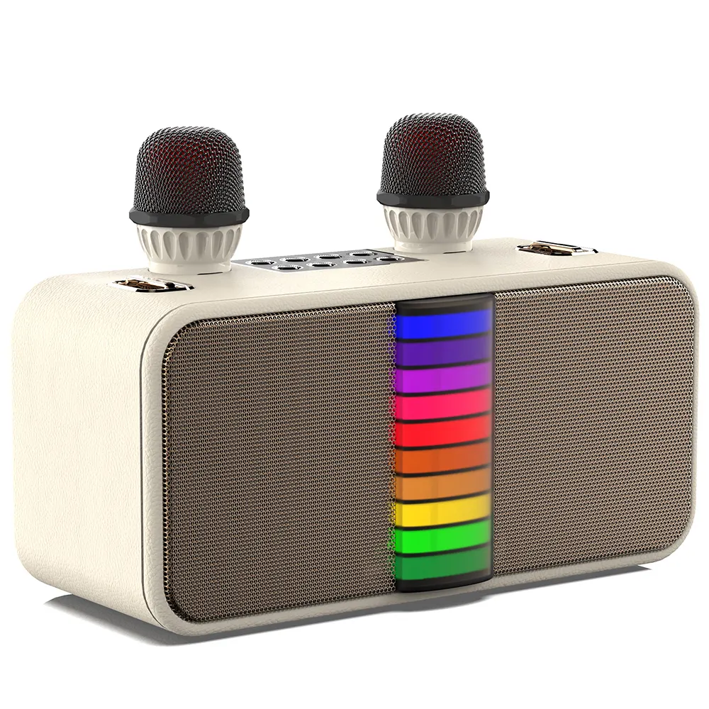 FANSBE RGB Light Family Outdoor Portable DJ Party Box Audio Karaoké Haut-parleur Bluetooth Avec 2 Microphones Sans Fil