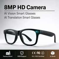 Lunettes Intelligentes IA avec Caméra 8MP, Enregistrement Vidéo, Lunettes Sans Fil, Lunettes Photo, Dispositif Portable Intelligent pour Voyage, Vlog, Cadeau d'Affaires