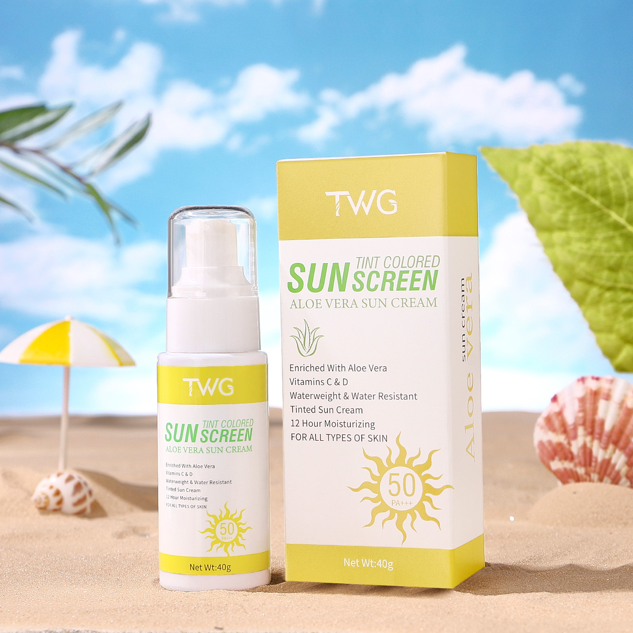 5774 TWG Aloe Vera Tinted Colored Sunscreen Cream 40g