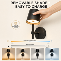 Applique Murale LED Moderne Nordique Minimaliste Rechargeable Magnétique USB-C Tactile et Télécommandée à Intensité Variable en Fer pour Chambre à Coucher avec Abat-jour Carré
