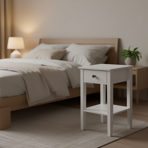Table de chevet moderne en bois blanc avec tiroir pour chambre à coucher, modèle D0100HPGMRG - Product Image 2