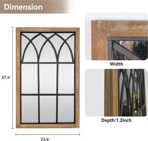 Rustic Wooden Window Pane <strong>Outdoor</strong> <strong>Garden</strong> <strong>Mirror</strong> Window Style Arch <strong>Mirrors</strong> Antique Metal Craft Black Frame Decorative Wall <strong>Mirror</strong> - Product Image 2