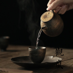 Handmade Coarse Pottery Teapot Rust Colored Glaze Round Shape Without Lid Kung Fu <b>Tea</b> <b>Set</b> - Product Image 3