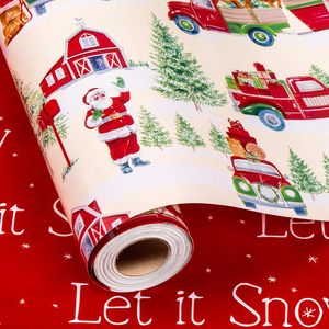 Burymento Christmas <b>Wrapping</b> <b>Paper</b> 17 In X 32.8 Ft Reversible Santa Car Design Gift Wrap For Holiday Crafting - Product Image 5