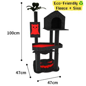 Gato de estilo gótico, torre de escalada de árbol de gato con temática de Halloween con decoración de murciélago, superficies de rascado de sisal, cama <span class=keywords><strong>cueva</strong></span> integrada - Product Image 2