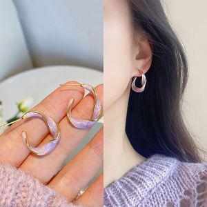 New Simple Gold Plated Irregular Semi Circle Hoop <b>Earring</b> Enamel Purple Oil Dripping Twist C Shape <b>Stud</b> <b>Earring</b> - Product Image 2