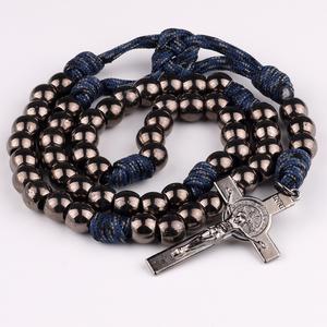 <span class=keywords><strong>10</strong></span> mm 총 검은 금속 구슬 묵주 코드 남자 로사리오 가톨릭 종교 보석 - Product Image 2