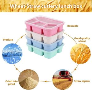 Eco-Friendly BPA-Free Food Containers 4-<b>Compartment</b> Wheat Straw <b>Lunch</b> <b>Box</b> with Cutlery Set - Product Image 5