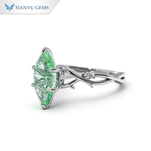 Tianyu Gems 10K14K18K Marquise Cut Light Green Gemstone <b>Ring</b> Twisted Split Shank Side round Stone Engagement <b>Statement</b> Jewelry - Product Image 3
