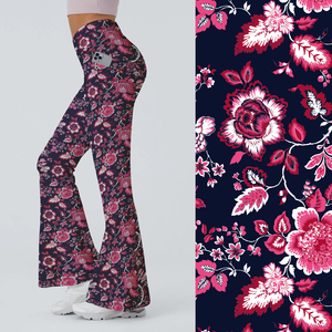 Pantalones acampanados de cintura alta personalizados con estampado digital de acuarela para mujer - Product Image 1
