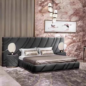 Luxury High-<b>End</b> Master Bedroom Furniture Modern Simple Solid Wood Large Unit <b>Bed</b> Luxury Fabric <b>Bed</b> Set - Product Image 5