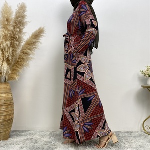 5069# Thick Chiffon Floral Printed <b>Maxi</b> Dress Long Sleeve Middle East Fashion Women Dresses With Side Pockets - Product Image 6
