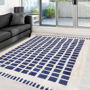 Alfombra Bereber Marroquí Hecha a Mano de Lana, Diseño Cuadrícula Azul y Blanca, Alfombra Bohemia de Lana de Oveja para Decoración del Hogar, Envío Gratis - Product Image 5