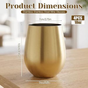 Verres à <span class=keywords><strong>vin</strong></span> sans pied en acier inoxydable doré Unisweet, ensemble de 4 verres incassables pour <span class=keywords><strong>vin</strong></span> <span class=keywords><strong>rouge</strong></span>/blanc, bière - Utilisation en extérieur et en voyage - Product Image 6