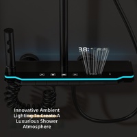 Mitigeur de douche monocommande en céramique à 3 sorties avec jets pluie et massage, pour hôtels et villas - Ensemble en aluminium massif avec lumière d'ambiance