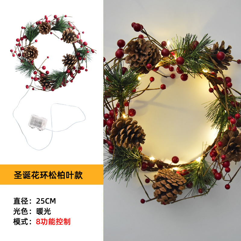 Couronne de pin et de cyprès-lumière chaude-8 fonctions
