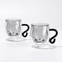 Mug à café en verre double paroi, résistant aux hautes températures, sans danger pour les aliments, réutilisable, cadeau créatif mignon, design chat, tasse à lait