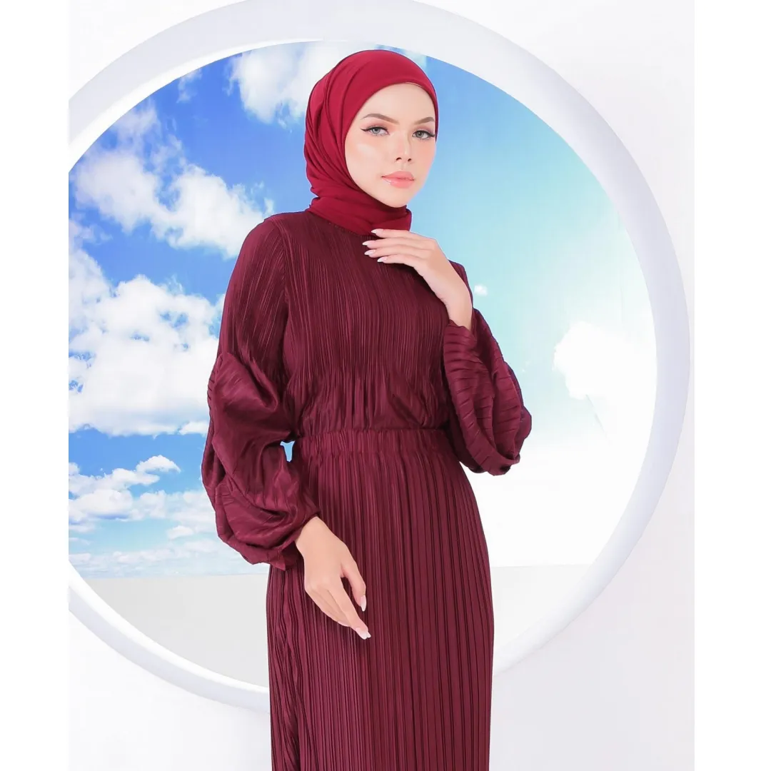 SIPO due pezzi moda Kurung cerniera posteriore tessuto di raso manica volant Baju Kebaya Moden Baju Kurung