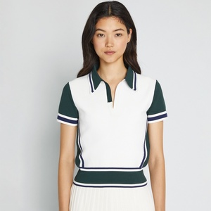 Manufacturer Custom Logo <b>Patchwork</b> Golf Short Sleeves Pickleball Cotton Tennis Polo T Shirts Tops for Women Activewear - Product Image 1