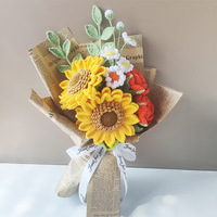 Bouquet de fleurs fait main au crochet (tournesol et rose) pour cadeau et décoration intérieure, bouquets de fleurs finis et emballés, vente en gros