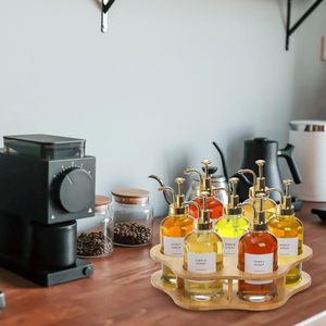 Estante organizador de café giratorio JQ, soporte para 7 botellas, estante de vino independiente de bambú <span class=keywords><strong>Lazy</strong></span> <span class=keywords><strong>Susan</strong></span>, soporte de exhibición para barra de café - Product Image 6