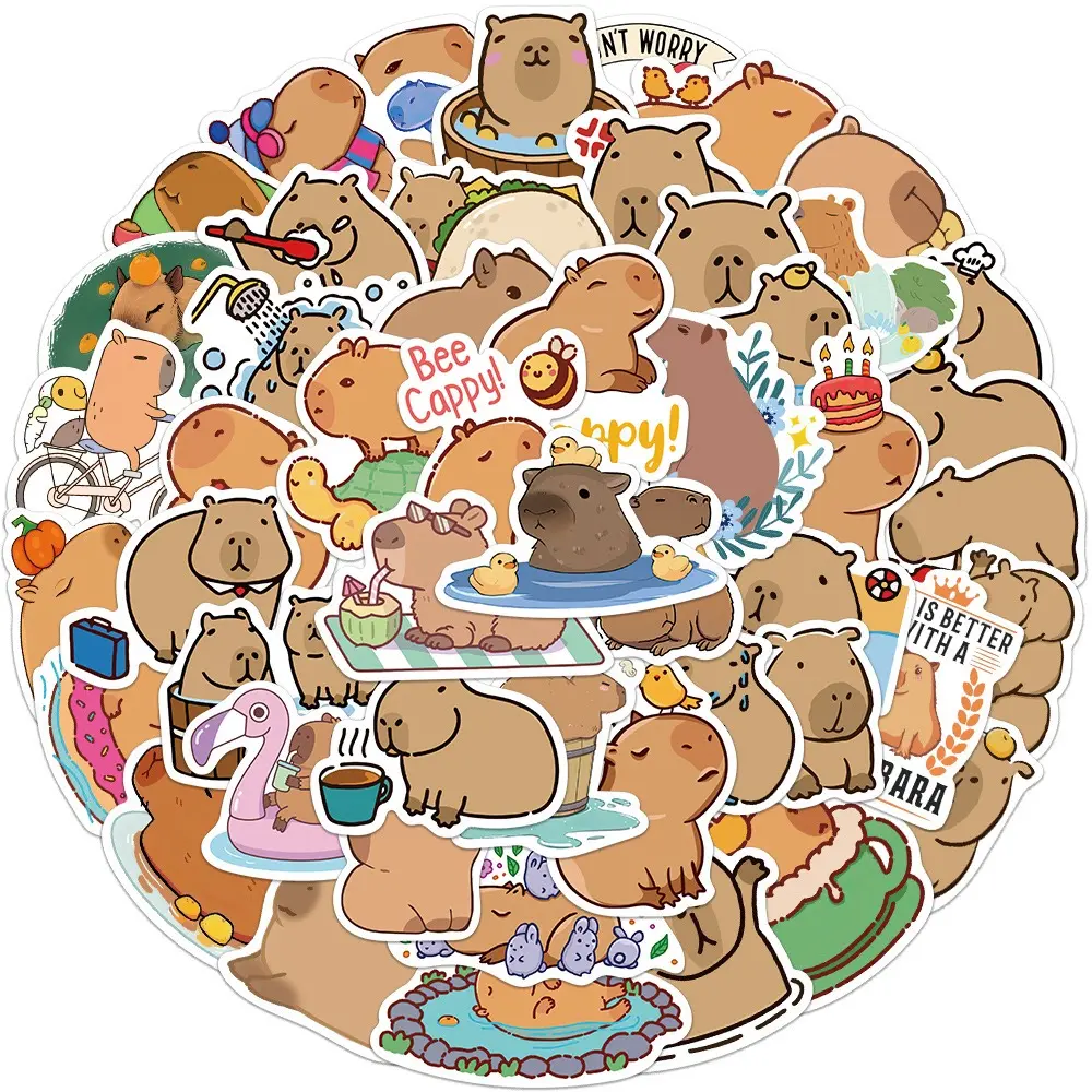 50 Uds. Pegatinas bonitas de animales Capybara para coche, motocicleta, equipaje de viaje, teléfono, guitarra, portátil, casco de dibujos animados, calcomanía, juguetes de regalo para niños