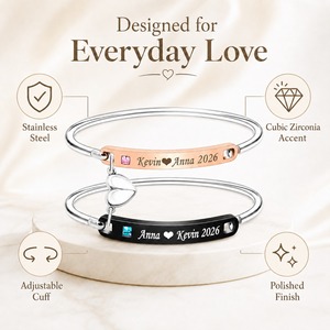 Bracciale Magnetico Abbinato per Lui e Lei Uloveido, con Zirconia Cubica e Acciaio Inossidabile Nero e Oro Rosa - Product Image 3