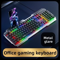 INPHIC K2 Keyboard Berkabel Panel Logam Tahan Air Dapat Disesuaikan Penyangga Pergelangan Tangan Lampu Campuran Terang untuk Gaming di Warnet
