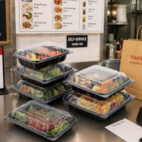 Contenants alimentaires à emporter en PP transparent bicolore, recyclables, à 3 compartiments, 8*8 pouces