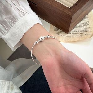S925 Sterling <b>Silver</b> <b>Beaded</b> Bangle Bracelet For Women Ball Shape Geometric Design Everyday Wear Jewelry - Product Image 2