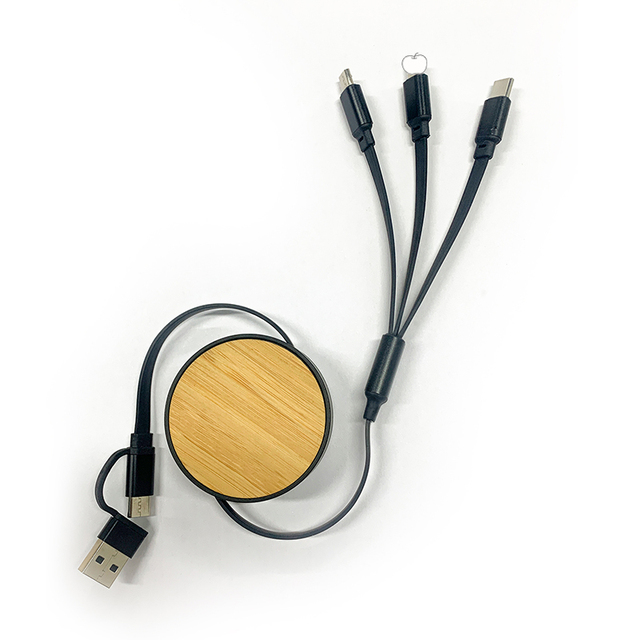 Retractable Bamboo 6-in-1 Multi iPhone Charger Cable USB A+USB C for Computer and Multiple Devices Phone Charger Cord