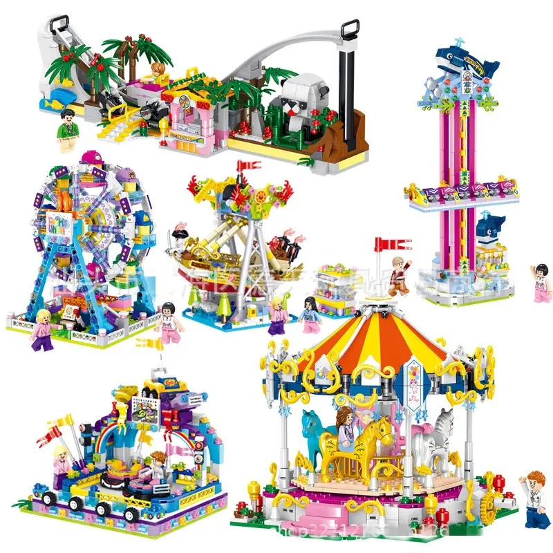 Parque de Atracciones merry-go-round, modelo creativo, rompecabezas, bloques de construcción, Juguetes Diy para niñas, amigos, regalo de cumpleaños