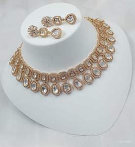 Traditional <b>Indian</b> Copper Bridal Jewelry <b>Set</b> for Women - Ethnic Gold-Plated Wedding <b>Necklace</b> and Jhumka Earrings <b>Set</b> - Product Image 4