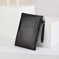 Dompet Kulit Buaya Trendy 2026 Tas Amplop Pria Resleting Slot Multi-Kartu Tas Tangan Kasual Bisnis Pria