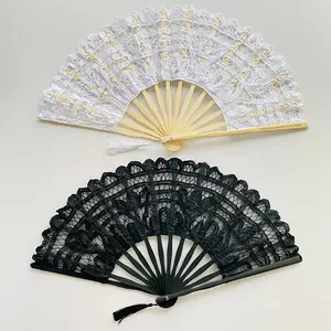 Hand Fan Factory Wholesale Ivory Lace Fan 27cm H Bamboo Folding Hand Fan for Dancing Party Halloween Decorations