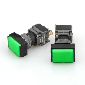 Прямоугольная головка, пластик, нормально открытый, 12 В, Мгновенный кнопочный переключатель, промышленный зеленый свет 22 мм