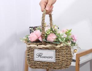 Cesta <span class=keywords><strong>de</strong></span> flores portátil tejida <span class=keywords><strong>de</strong></span> paja al por mayor maceta <span class=keywords><strong>de</strong></span> flores suculentas tejida <span class=keywords><strong>de</strong></span> ratán <span class=keywords><strong>arreglo</strong></span> floral azul cesta pequeña - Product Image 5