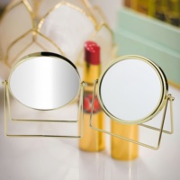 Miroir de maquillage de bureau rond Art Déco en verre de 7 pouces, double face, grossissement 1X/3X/5X/7X/10X, délicat et simple, doré