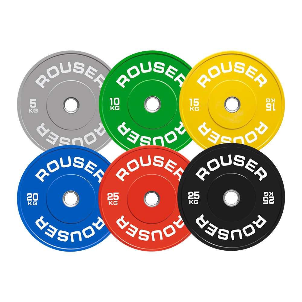 Rouser - Placa de borracha para levantamento de peso, conjunto de placas de peso calibradas para academia, 5kg, 10kg, 15kg, 20kg, 25kg, fitness, para debrum e levantamento de peso