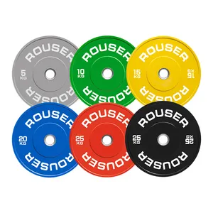 Rouser Fitness Rubber Bumper Plate Weightlifting Barbell Plate 5kg 10kg 15kg 20kg 25kg Gym Calibrated Weight Plates Set