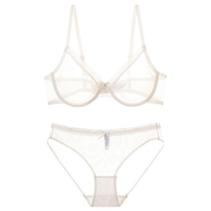Set di Lingerie Sexy Imbottita e Traspirante in Rete <span class=keywords><strong>Trasparente</strong></span> per Donne, <span class=keywords><strong>Reggiseno</strong></span> in Pizzo Ultra-Sottile <span class=keywords><strong>Bianco</strong></span> che Rende i Seni Grandi Più Piccoli - Product Image 5