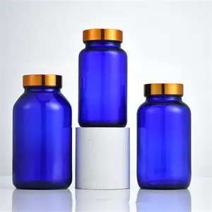 ブルーカプセルガラス瓶120ML200ML 250ML 300 ML500ML空の薬容器収納ボトル