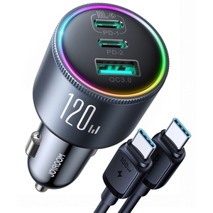 Precio de fábrica <span class=keywords><strong>JOYROOM</strong></span> 2. 0 120W Dual PD + QC3.0 <span class=keywords><strong>Cargador</strong></span> de coche de 3 puertos (gris oscuro) - Product Image 1